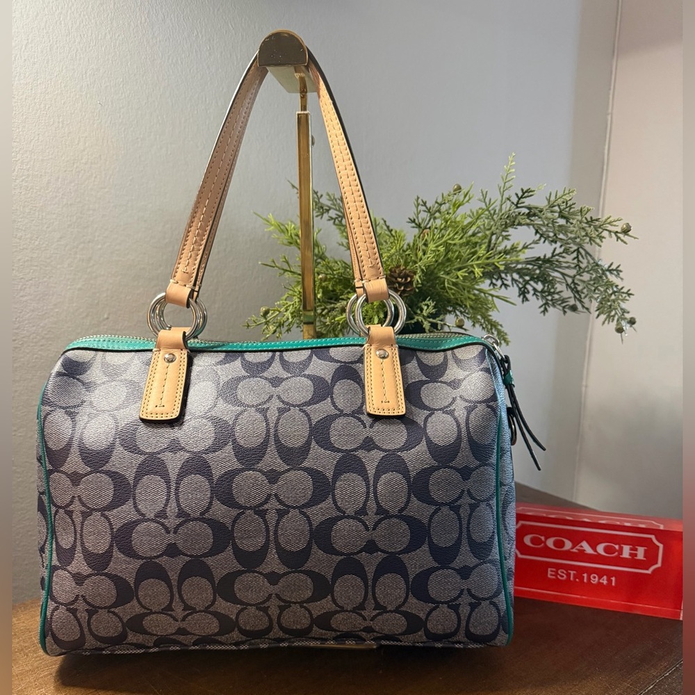 Coach Signature Stripe Jade Satchel/Crossbody - Picture 3 of 16